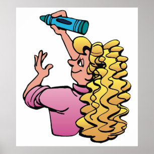Verspieltes Mädchen mit Buntstift Poster
