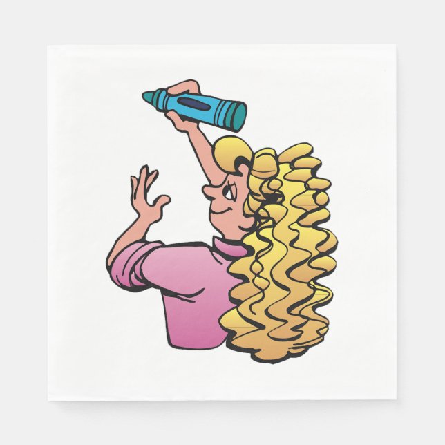Verspieltes Mädchen mit Buntstift Serviette (Vorderseite)