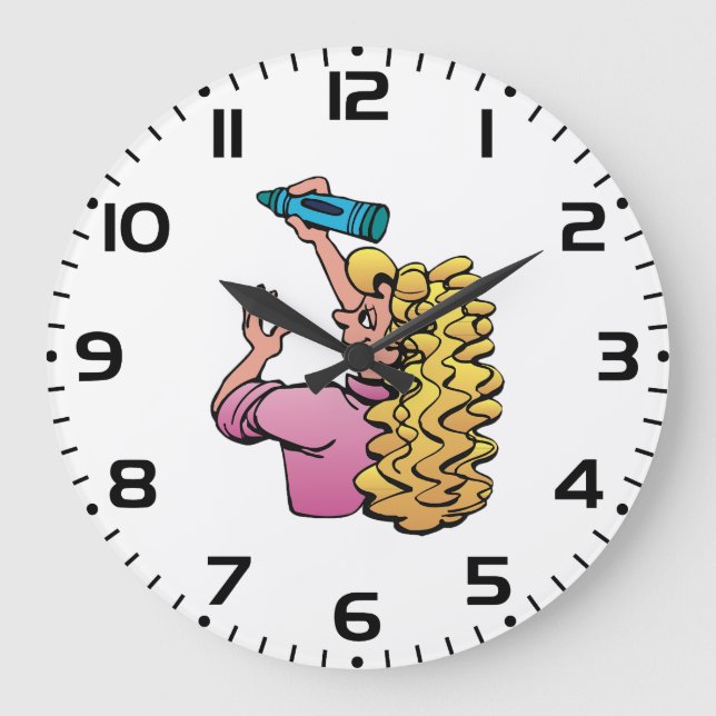 Verspieltes Mädchen mit Wachsmalstift Große Wanduhr (Vorderseite)