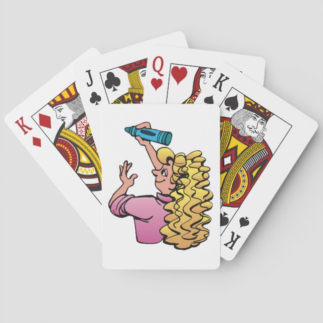 Verspieltes Mädchen mit Wachsmalstift Spielkarten (Rückseite)