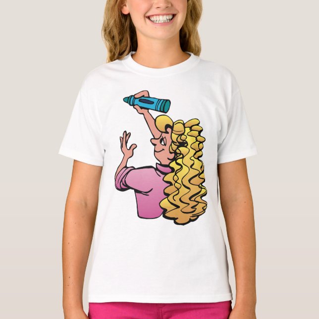 Verspieltes Mädchen mit Wachsmalstift T-Shirt (Vorderseite)
