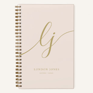 Verspieltes Monogramm Kalligrafie Initial Rosa Gol Notizbuch