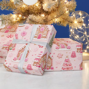 Verspieltes rosa Lebkuchen-Weihnachtsdorf Geschenkpapier