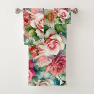 Verspieltes Rosenmuster Badhandtuch Set