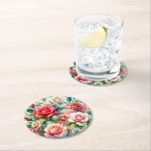 Verspieltes Rosenmuster Runder Pappuntersetzer