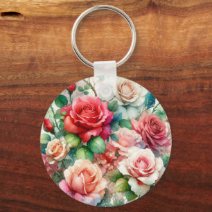 Verspieltes Rosenmuster Schlüsselanhänger