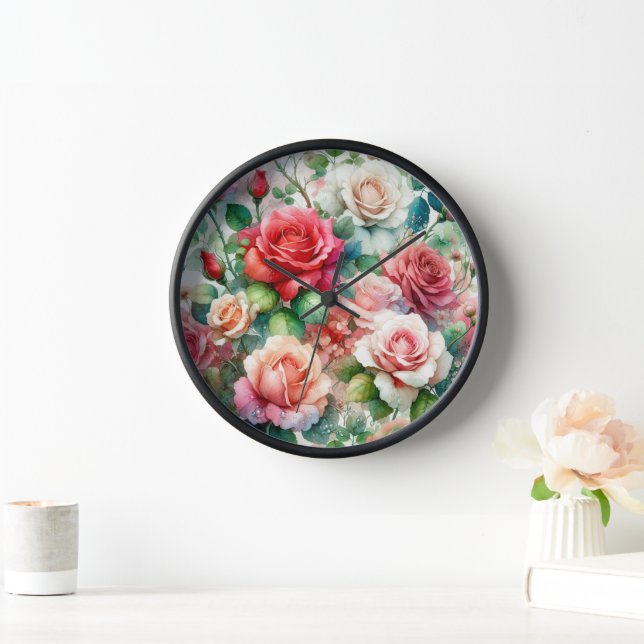 Verspieltes Rosenmuster Uhr (Zuhause)