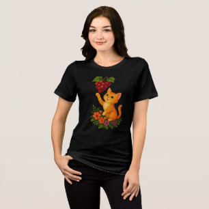 Verspieltes rotes Kätzchen mit Trauben Tri-Blend Shirt