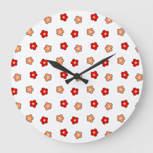 Verspieltes rotes und weißes Blumen Retro-Blumende Große Wanduhr