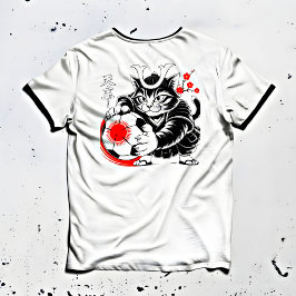 Verspieltes Samurai-Katzen-Fußball-T-Shirt für Kaw T-Shirt