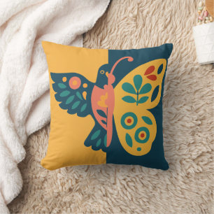 Verspieltes Schmetterlings- und Kolibridesign Kissen