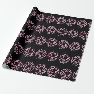 Verspieltes Schwarz-Rosa-Weihnachtskranzmuster Geschenkpapier
