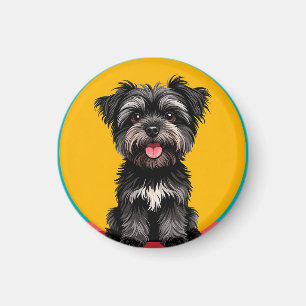 Verspieltes Schwarz-Weiß-Terrier-Welpenporträt Magnet