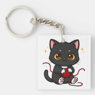Verspieltes schwarzes Katze-Chibi-Design Schlüsselanhänger