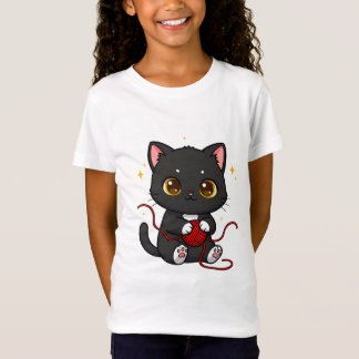 Verspieltes schwarzes Katze-Chibi-Design T-Shirt