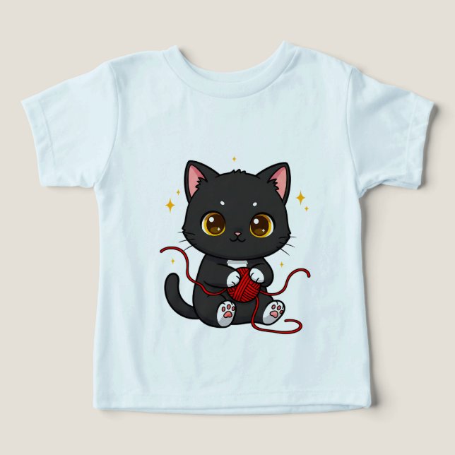 Verspieltes schwarzes Katzen-Chibi-Design (Design Vorderseite)