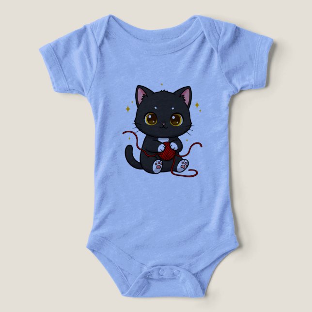Verspieltes schwarzes Katzen-Chibi-Design (Design Vorderseite)