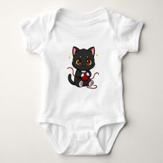 Verspieltes schwarzes Katzen-Chibi-Design Baby Strampler