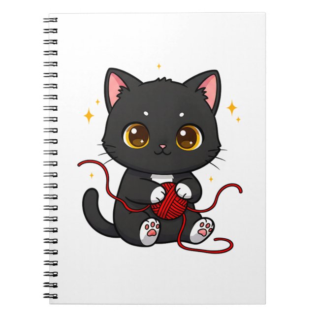 Verspieltes schwarzes Katzen-Chibi-Design Notizblock (Vorderseite)