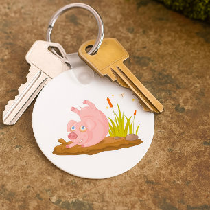 Verspieltes Schwein im Schlamm Lustiges Farmtier Schlüsselanhänger