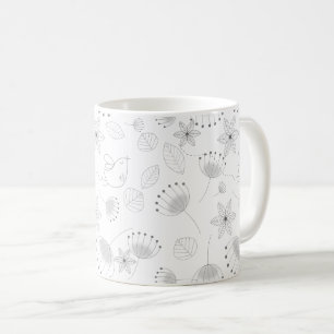 Verspieltes, süßes Blumen- und Vogelmuster auf Wei Kaffeetasse