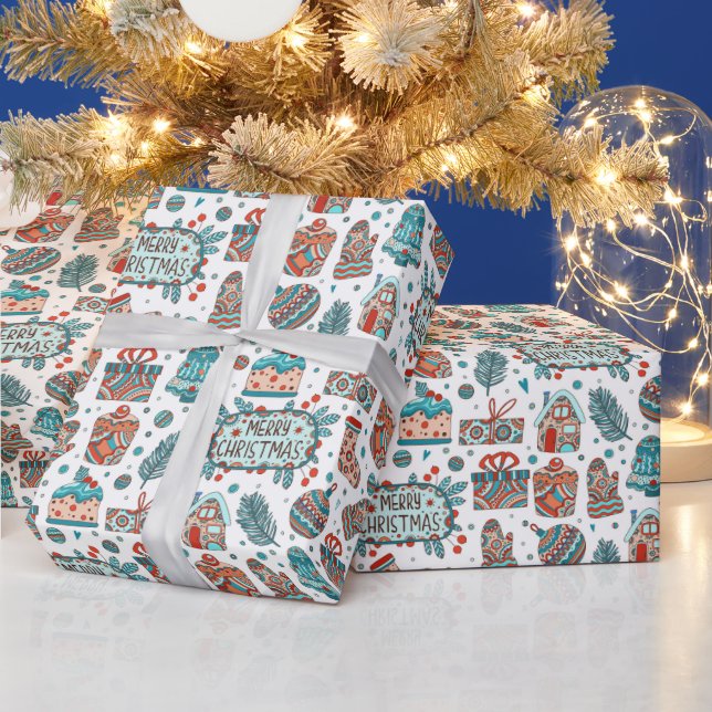 Verspieltes Weihnachts-Doodle-Muster Geschenkpapier (Feiertage)