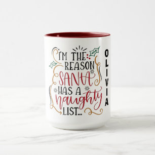 Verspieltes Weihnachtszitat-Design mit Böser-Liste Tasse