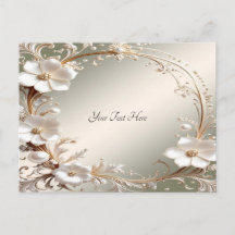 Verspieltes weißes Blumenrahmen-Postkartenmotiv
