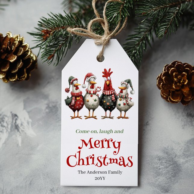 Verspieltes Whimsical-Hühner-Geschenk-Tag-Design Geschenkanhänger (Playful Whimsical Chickens Gift Tag Design)