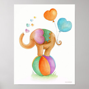 Verspieltes Zirkuselefant auf einem Ball-Kinderzim Poster