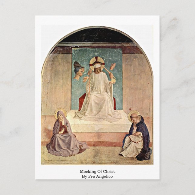 Verspottung Christi. Von Fra Angelico Postkarte (Vorderseite)