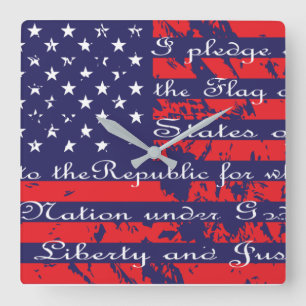 Versprechen der "Allegience USA Flag" Quadratische Wanduhr