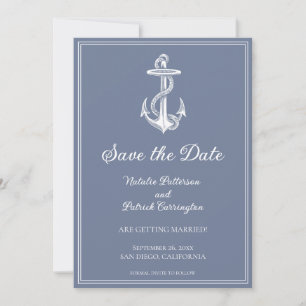 Verstaubte blaue nautische Anker-Save-the-Date-Ein Einladung