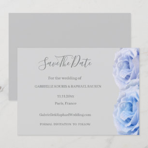 Verstaubte Blaue Rosen Graue Florale Hochzeit Rett Einladung