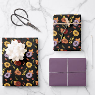 Verstaubte Farbige Blumen Süß Elegantes Muster Geschenkpapier Set
