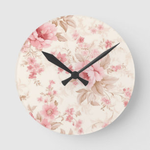 Verstaubte Pink Rose Blumen Runde Wanduhr