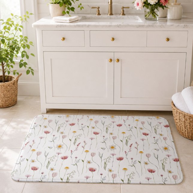 Verstaubte rosa Wasserfarbe Wildblume Badematte (Von Creator hochgeladen)