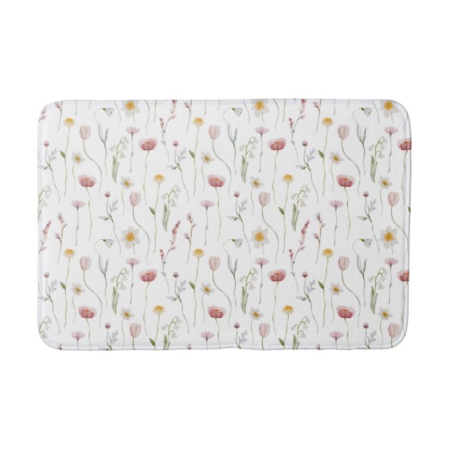 Verstaubte rosa Wasserfarbe Wildblume Badematte (Vorderseite)