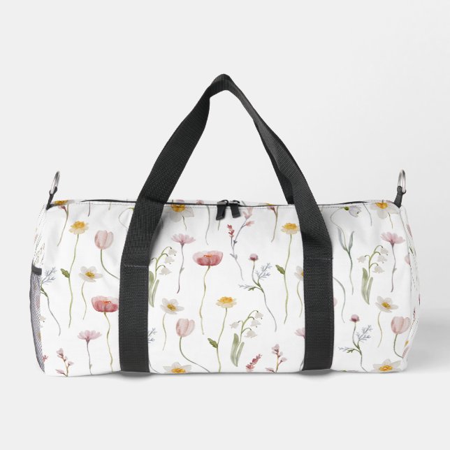 Verstaubte rosa Wasserfarbe Wildblume Duffle Bag (Rückseite)