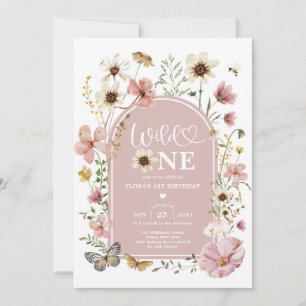 Verstaubte rosa Wildblume Wild One erster Geburtst Einladung