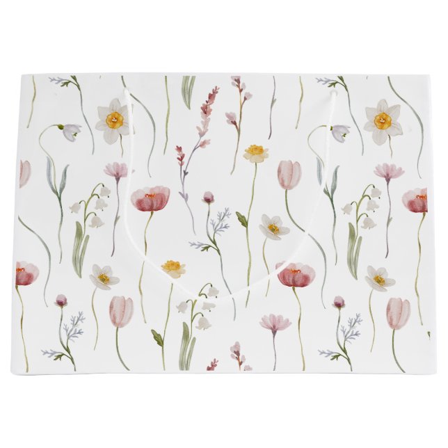 Verstaubte rosa Wildblumen-Wasserfarbe Große Geschenktüte (Vorderseite)