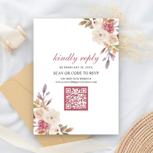 Verstaubte Rosen-Pink Blumen QR Code RSVP Hochzeit Begleitkarte