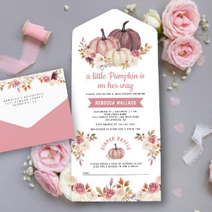 Verstaubte Rosenrote Blumige Kürbis-Baby-Party All In One Einladung