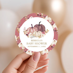 Verstaubte Rosenrote Blumige Kürbis-Baby-Party Runder Aufkleber