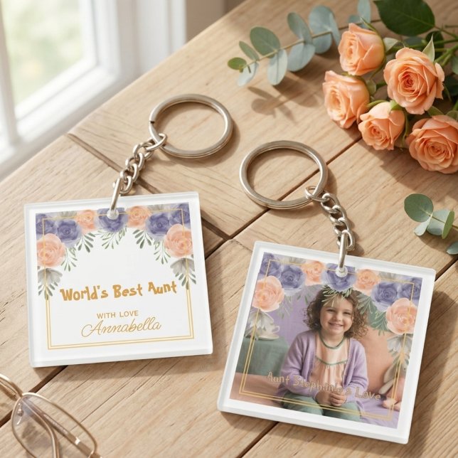 Verstaubtes Blumenerbstück für die romantische Tan Schlüsselanhänger (Dusty floral romantic aunt keepsake keychain)
