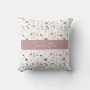 Verstaubtes Rosa Salbei Grün Aquarell Wildblume  Kissen