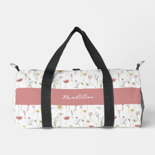 Verstaubtes rosa Wasserfarbe-Wildblumen-Monogramm Duffle Bag