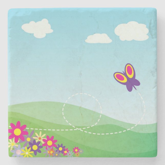 VERSTECKEN MIT SCHALTFLÄCHE UND BLUME STEINUNTERSETZER (Vorderseite)
