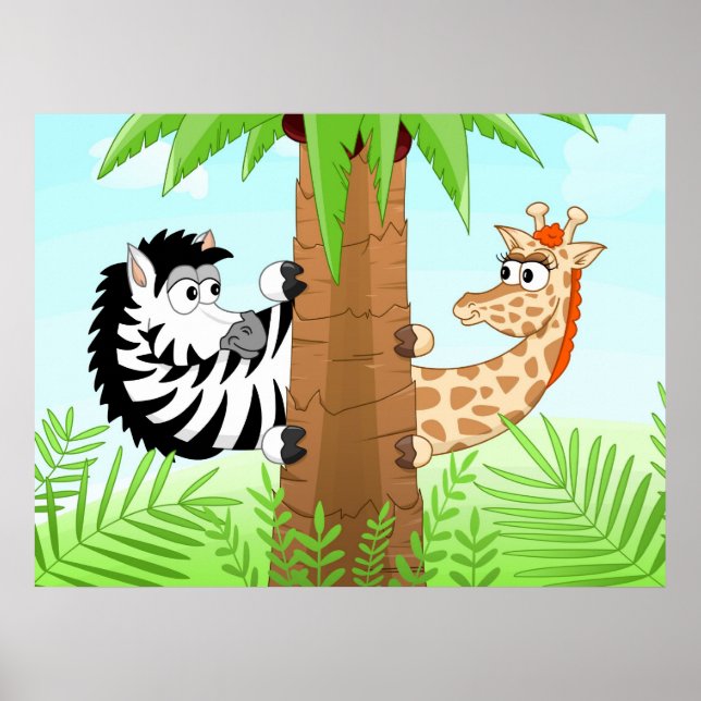 Verstecken von Zebra und Giraffe Poster (Vorne)