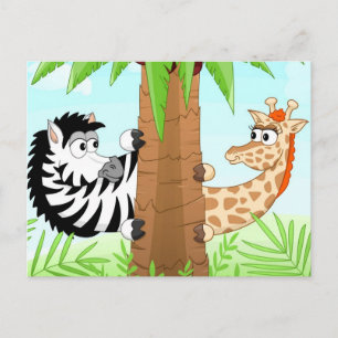 Verstecken von Zebra und Giraffe Postkarte